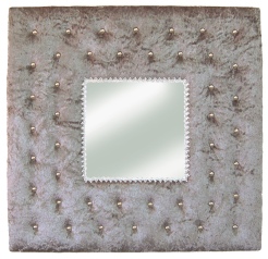 Miroir tissu velours frappé gris argent