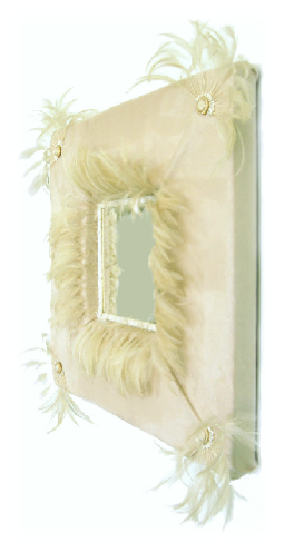Miroir capitonné sedine creme garniture plumes