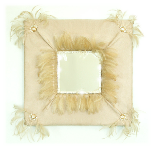 Miroir capitonné sedine creme garniture plumes