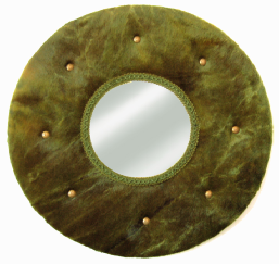 Miroir capitonné fausse fourrure verte