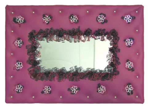 Miroir capitonné en cuir violine/framboise