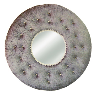 Miroir tissu velours frappé gris argent