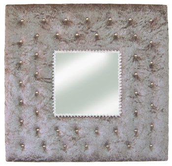 Miroir tissu velours frappé gris argent