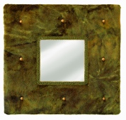 Miroir capitonné fausse fourrure verte
